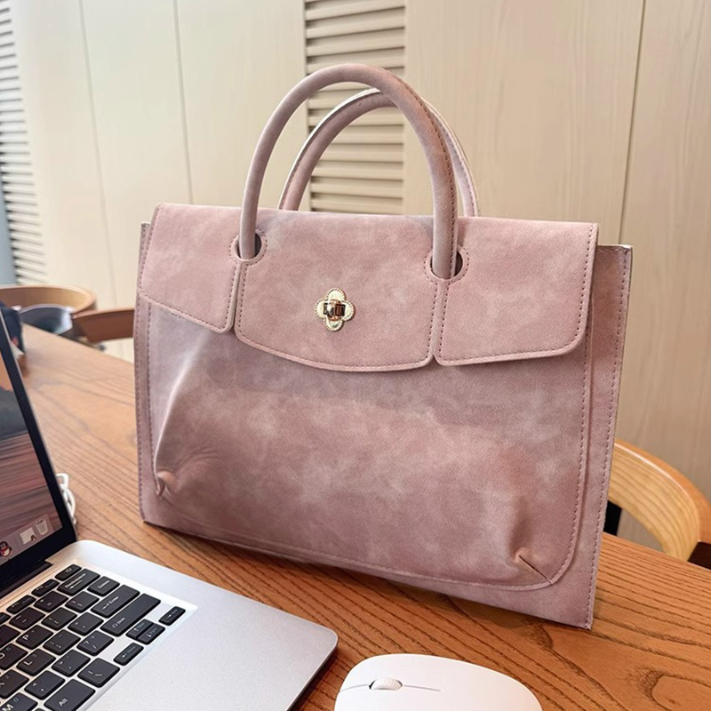 Laptop Bag Leather 15 - Şık Pembe PU Deri Laptop Çantası,
