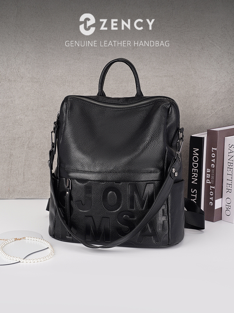 Genuine Leather Backpack - Zency Premium Hakiki Deri Çok Cepli