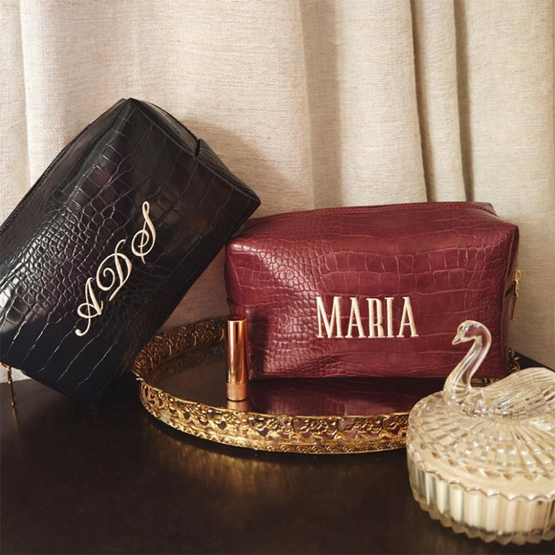 Luxury Bags Vegan Leather - İşlemeli Croc Makyaj Çantası Kişiselleştirilmiş Vegan