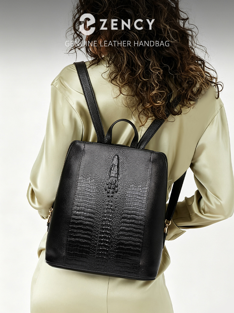 Genuine Leather Backpack - Zency Kadın Timsah Derisi Sırt Çantası